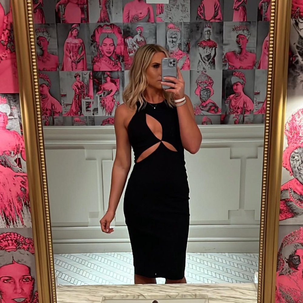 Black Ruched Cut-Out Halter Midi Dress